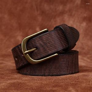 Ceintures 3,8 cm ceinture en cuir authentique pour hommes jeans de boucle en cuivre de haute qualité