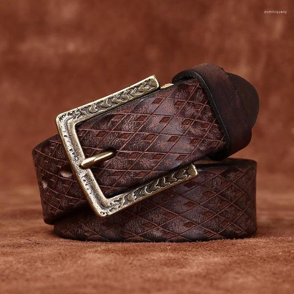 Ceintures 3.8cm Ceinture en cuir véritable pour hommes de haute qualité Boucle en cuivre Jeans Cowskin Casual Cowboy Diamant Sculpture Ceinture Mâle