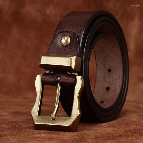 Ceintures 3,8 cm hommes dominant la ceinture en cuir authentique en cuivre rétro en laiton boucle cuivre épaisse pure bracelet en peau de bite
