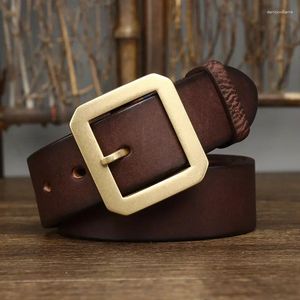 Ceintures 3.8cm Ceinture pour hommes épais rétro en cuir véritable décontracté boucle de cuivre vache vintage mode jeunesse tête large pantalon bel