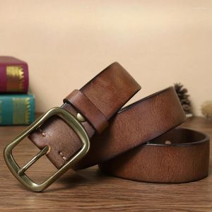 Ceintures Ceinture en cuir véritable pour hommes de 3,8 cm, première couche de peau de vache frottée à la main, boucle en laiton détachable pour personnes d'âge moyen et jeunes