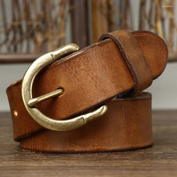 Ceintures 3.8CM Ceinture en cuir véritable naturel Ceinture en métal dur pour hommes Boucle mate Original Jeans en peau de vache Accessoires à vis pour hommes