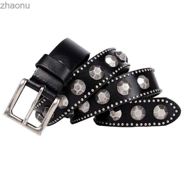 Ceintures 3,8 cm réelle ceinture en cuir authentique hommes cowboy bracelet rivet rivet large punk hip hop ceinture homme mâle jeans ceinture mujer xw