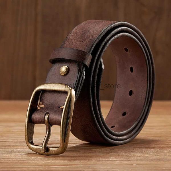 Ceintures 3.8CM d'épaisseur peau de vache cuivre boucle ardillon véritable ceinture en cuir véritable mode décontracté hommes ceinture rétro luxe mâle sangle YQ231026