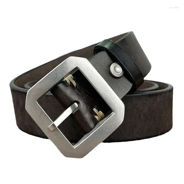 Cinturones de cuero genuino de cuero de piel de cowskin de 3.8 cm para hombres jeans de alfiler de acero inoxidable de alta calidad
