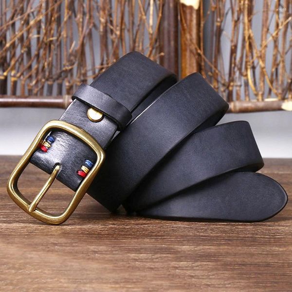 Cinturones 3,8 cm de espesor cuero de vaca italiano hebilla de cobre cuero genuino casual jeans cinturón hombres alta calidad retro lujo correa masculina cintos