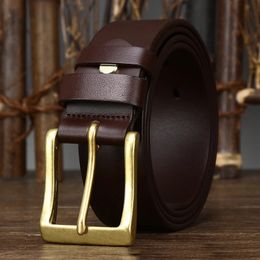 Ceintures 3.8CM Top qualité peau de vache en cuir véritable ceinture hommes rétro en laiton cuivre boucle sangle peau de vache accessoires ceintures décontractées pour hommes 231201