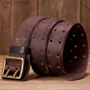 Ceintures 3.8CM Vintage hommes large ceinture mâle peau de vache véritable cuir véritable Double broche boucle à la main Str mode jean Cowboy BeltL231117