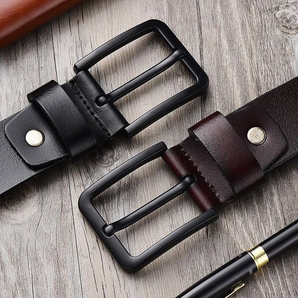 Cinturones de cuero genuino de 3,8 CM de ancho para hombre, cinturón vaquero, diseño de marca, piel de vaca de alta calidad, hombre