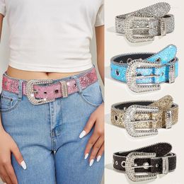 Ceintures 3.8cm de large ceinture de strass femmes Ins Style brillant pour les femmes décoration design de mode plein diamant artificiel jean