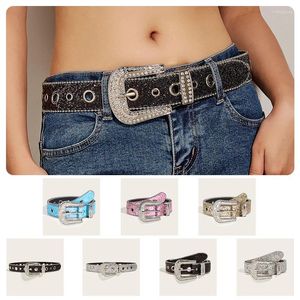 Belts 3.8cm Width Pink/White/Black Shinning Rhinestone Women PU Leather Fashion Accessories Y2K Girls Belt For Jeans Pants Dress