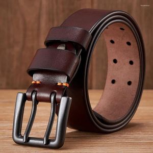 Cinturones 4,3 cm de ancho grueso piel de vaca Real cinturón de cuero genuino para hombres de alta calidad Casual masculino doble Pin hebilla vaquero correa de negocios
