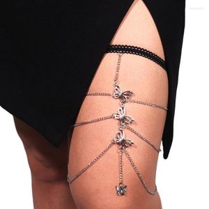 Cinturones 449B Punk Leg Chain Garter Dangle Butterfly Multi Layer Muslo Elástico Sexy Body Jewelry Nightclub Party para mujeres