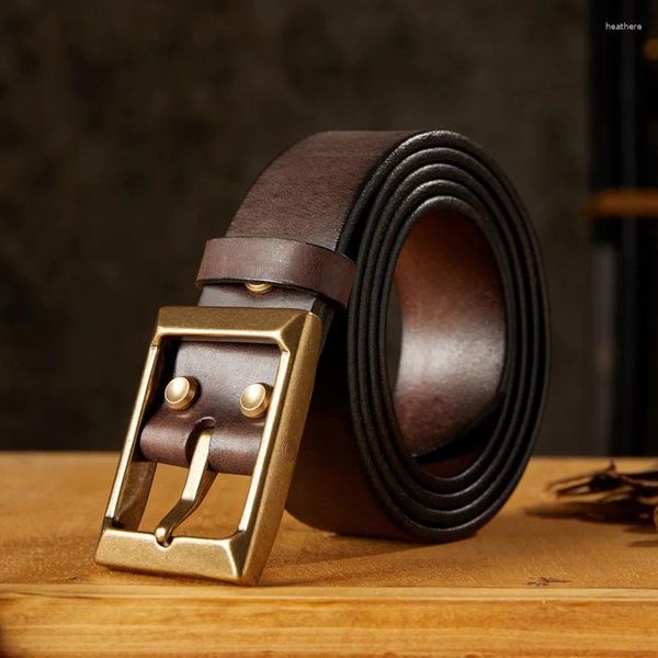 Cinturones 4 cm/1,57 ''Cinturón de cuero hecho a mano para hombres primera capa de cuero de vaca hebilla de barra central Retro Casual ropa de trabajo para hombres Jeans