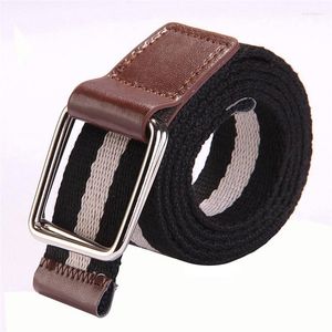 Ceintures 7 couleurs toile unisexe ceinture mode Stripe tissage à double anneau boucle homme extérieur cowboy occasionnel