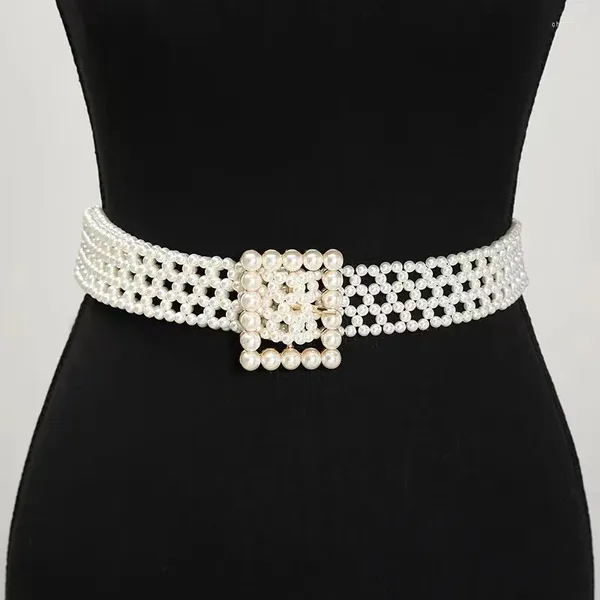 Ceintures A Pearl Belt Woven's Woven perled Long Robe Wedding Party Girl Girl Chain