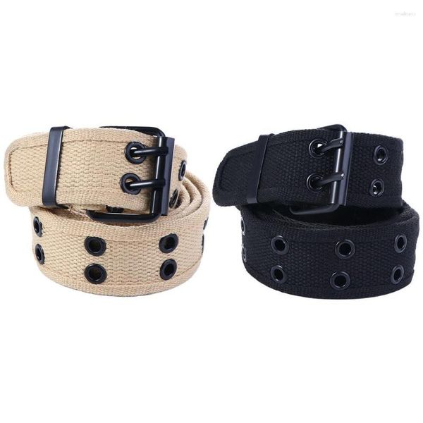 Cinturones Accesorios Hebilla de metal Vestidos de doble botonadura Cinturón de lona Correa coreana Hombre Cintura Ojal Agujero