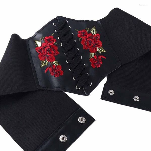 Gürtel Einstellbare Kleid Ornament Rose Muster PU Leder Stickerei Taille Korsett Bund Weibliche Cummerbunds Frauen Gürtel