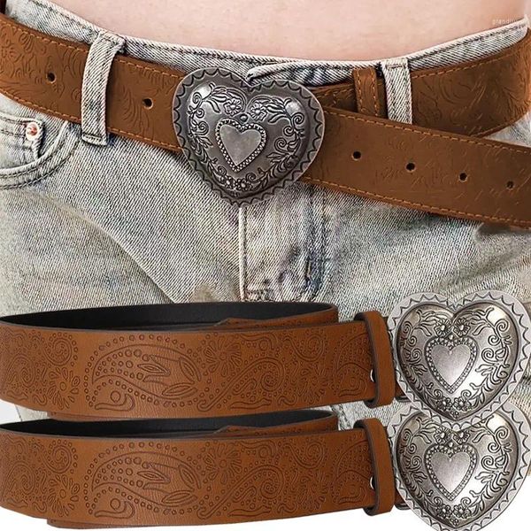 Cinturones American Vintage Western Y2K Millennium Style Brown Cinturón en forma de corazón Simple Versátil Moda Dulce Cool Spicy Girl Love