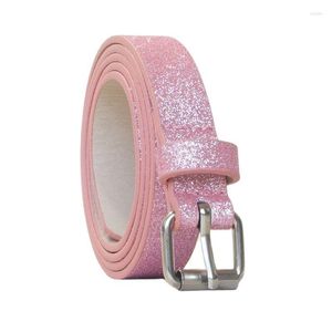 Gordels en veelzijdige PU Leather Metal Buckle Belt glinsterende roze y2k zilveren jeans dames decoratief