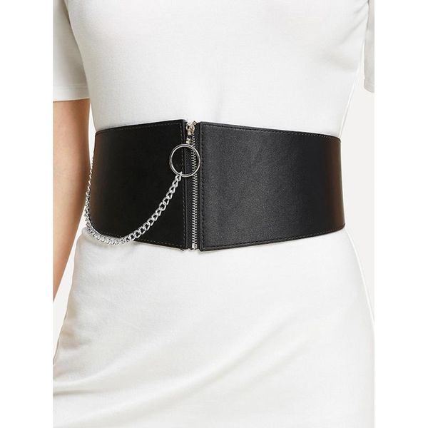 Cinturones Angry Snake Cinturón de mujer Color sólido Negro Cintura holgada Círculo de alta calidad Cremallera Snap-faste para cinturones de mujer