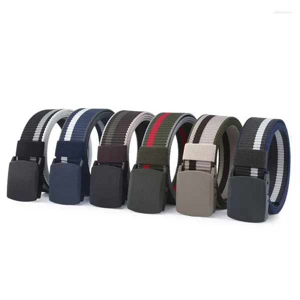 Ceintures Boucle Automatique Imitation Nylon Ceinture Sport À La Mode Polyvalent Extérieur Simple Rayure Homme Plusieurs Couleurs Noir