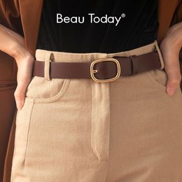 Ceintures BeauToday rétro ceintures femmes véritable cuir de vache ovale métal boucle largeur 2.9 cm accessoires dames ceinture à la main 91004 230829