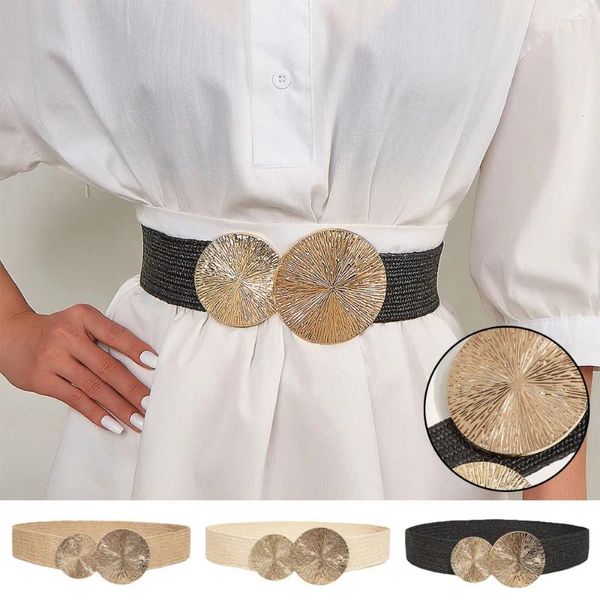 Ceintures ceinture Corset manteau robe décorative grand métal Double boucle ronde PP paille Cummerbunds tissé taille joint décontracté tout-match