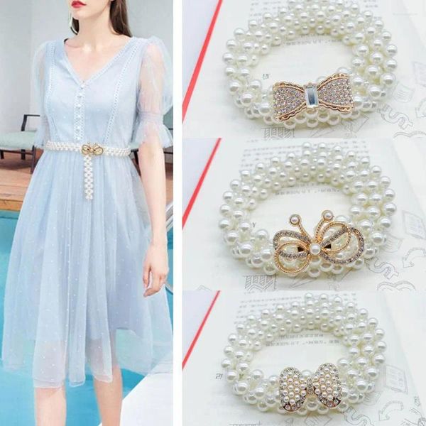 Cinturones Cinturón Elástico Cintura Perla Cadena De Cintura Agua Diamante Mujer Moda Vestido Decorativo Estilo Coreano Piezas Delgadas