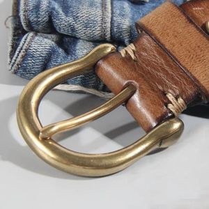 Ceinture ceinture masculine fermeshoe boucle en cuir authentique couture en cuir top top pur vache cuivre d'âge moyen d'âge et jeune