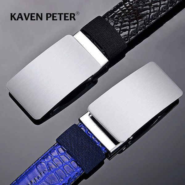 Cinturones Cinturones para hebilla automática Patrón de cocodrilo sin correa de dientes Jeans de hombre Cintura de alta calidad Cuero genuino masculino Z0228