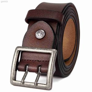 Cinturones Cinturones Cinturones con hebilla de alta calidad Correa de piel de vaca elegante informal Cinturón vintage de cuero genuino para hombres ldd240313