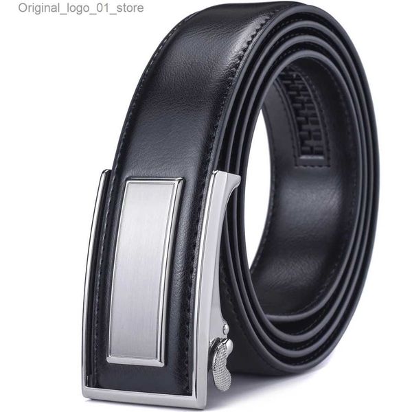 Cinturones Cinturones Cinturón de vestir con trinquete de cuero para hombres con hebilla deslizante automática ajustable Q231216
