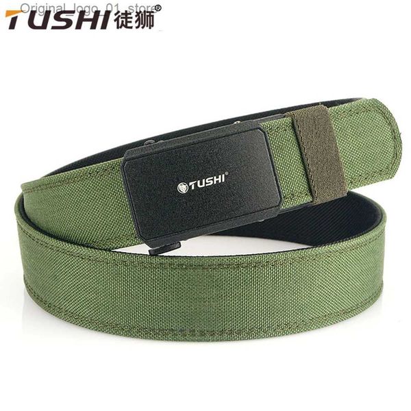 Cinturones Cinturones TUSHI Hombres Ejército Táctico Cinturón de pistola colgante Correas Ajustable Estilo militar Nylon Lona Fuerzas especiales al aire libre Cinturones de metal Q231216