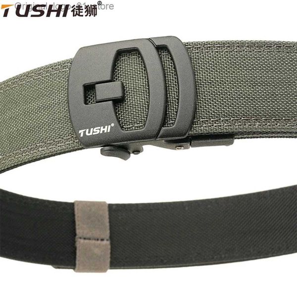 Cinturones Cinturones TUSHI Nuevo militar Nuevo cinturón para hombres Robusto Nylon Metal Hebilla automática Policía Pistola Cinturón Táctico Faja al aire libre IPSC Accesorios Q231216