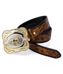 Riemen grote legering buckle gouden paardenleer riem cowboy vrije tijd voor mannen bloemen patroon jeans accessoires mode30953377