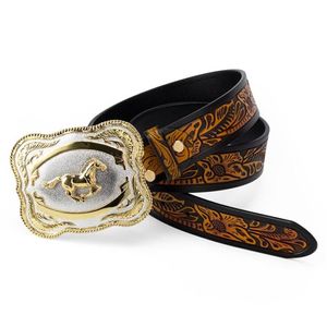 Cinturones Big Aley Buckle Golden Horse Beling Belt Vawboy Leisure for Men Floral Patrón de jeans Accesorios Fashion2917