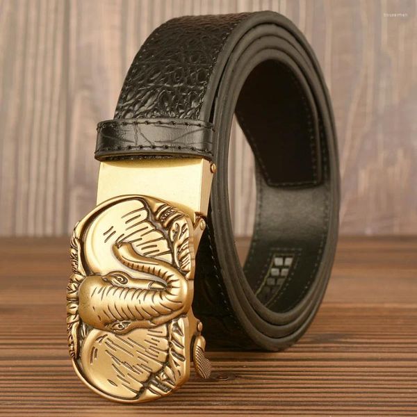 Cinturones Big Ear Elephant Hebilla automática Cinturón de hombre Cuero de vaca Patrón de cocodrilo personalizado Casual y