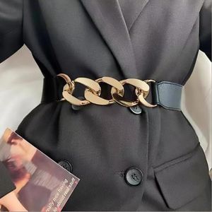 Riemen Big Gold Silver Metal Chain Decoration Elastic Desinger Belt in Black Fashion Women 217R