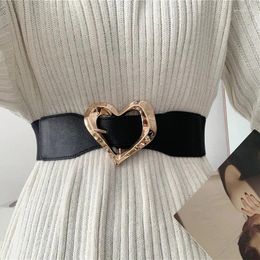 Riemen Grote Liefde Hart Metalen Gesp Riem Vrouwen Elastisch Nylon PU Lederen Tailleband Eenvoudige Dame Meisje Jurk Rok Decoratieve tailleband