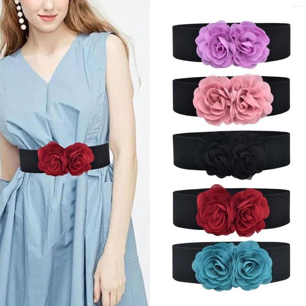 Ceintures Grand Ruban Arc Fleur Ceinture Stretch Large WaistBelt Surdimensionné Floral Cummerbund Doux Haute Ceinture Élastique Pour Les Femmes Robe De Soirée