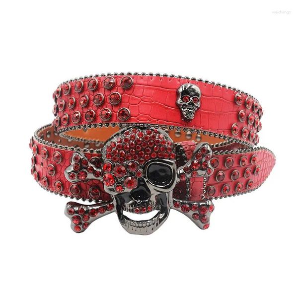 Cinturones Big Skull Rhinestone Cinturón Mujeres Harajuku Y2K Western Bling Diseñador de lujo con hebilla de diamante Hombres para Jeans