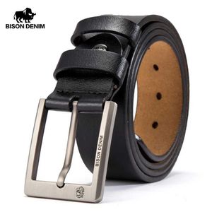 Ceintures bison denim Cowskin ceinture masculine accessoires cow-boy ceintures en cuir authentiques pour hommes Bouille à épingle vintage Belts pour hommes pour l'homme N71015 Y240507