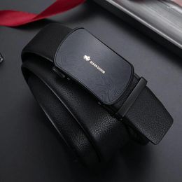 Cinturones Bison Denim Cinturón de cuero genuino de alta calidad para hombres Negro Clásico Hebilla automática Business Casual Male And Gift BoxBelts Forb22