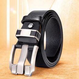 Riemen bizon denim retro heren jeans legering pin buckle cowhide echt lederen vintage tailleband band riem voor mannelijke en cadeaubonist