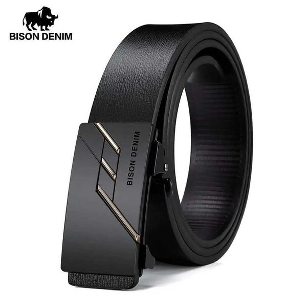 Ceintures BISON DENIME ceinture en cuir véritable hommes noir boucle automatique marque à la mode et luxueuse ceinture en denim hommes N71581 Q240401