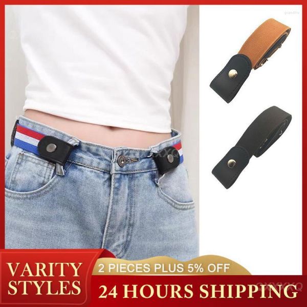 Cinturones a cuadros en blanco y negro, Material de hebilla conveniente, accesorios de ropa de tela, cinturón elástico Invisible, longitud ajustable