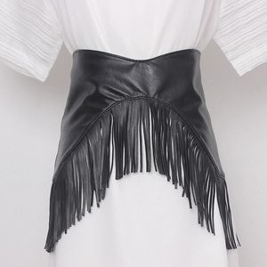 Ceintures corset noir pavillon large ceinture femmes punk élastique taille frange jupe gothique vintage pu gaignade de boucle de boucle danse danse