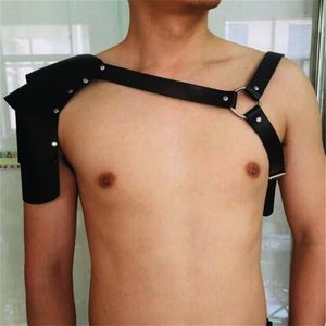 Riemen zwarte faux leer verstelbare mannen body borst kabelboom bondage schouderkostuum pantsers gespen top263s