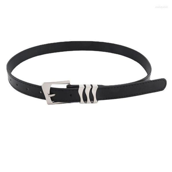 Cinturones Cinturón de cuero de imitación negro para mujeres Hombres Diseñador Aleación Pin Hebilla Correa de cintura Estudiantes Jeans femeninos Decoración Cintura